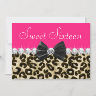 Hot Pink Leopard Sweet Sixteen Party Kaart