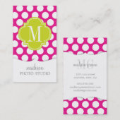 Hot Pink & Lime Green Big Polka Dots Monogramed Visitekaartje (Voorkant / Achterkant)