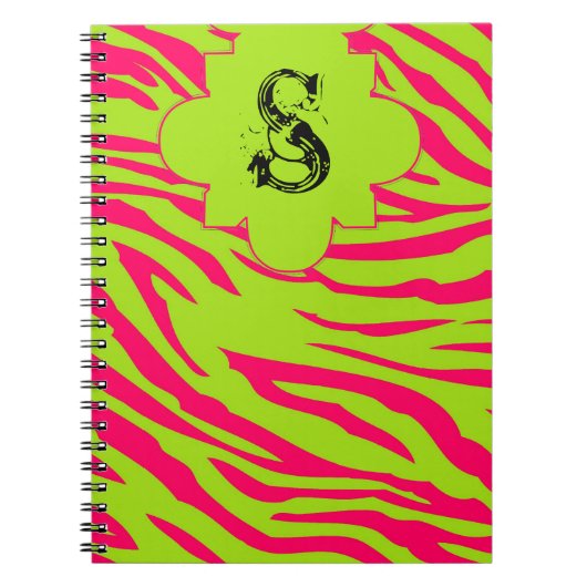 Hot Pink Limoen Zebra Print Animal Spiral Notitieb Notitieboek (Voorkant)