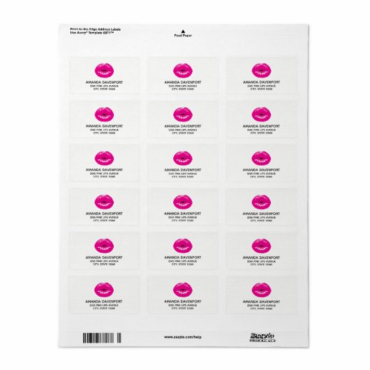 Hot Pink Lips Glamoureus Illustratie Etiket (Full Sheet)