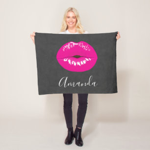 Hot Pink Lips Glamoureus Illustratie Fleece Deken