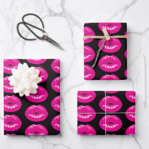 Hot Pink Lips Glamoureus Illustratie Inpakpapier Vel