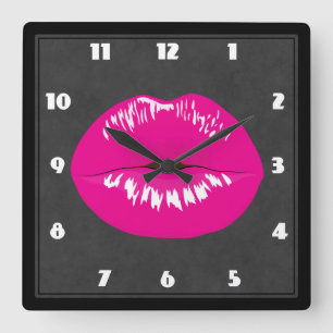 Hot Pink Lips Glamoureus Illustratie Vierkante Klok