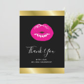 Hot Pink Lips Glamoureus Meisje Dank je Bedankkaart (Staand voorkant)