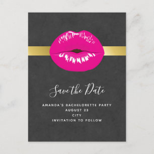 Hot Pink Lips Glamoureuze Illustratie De datum ops Uitnodiging Briefkaart