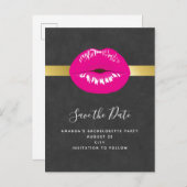 Hot Pink Lips Glamoureuze Illustratie De datum ops Uitnodiging Briefkaart (Voorkant / Achterkant)