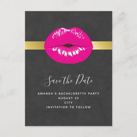 Hot Pink Lips Glamoureuze Illustratie De datum ops Uitnodiging Briefkaart (Voorkant)