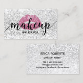 Hot Pink Lips Moderne Silver Sequins Makeup Artist Visitekaartje (Voorkant / Achterkant)
