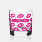 Hot Pink Lipstick Kus Patroon Whiskey Glas (Voorkant)