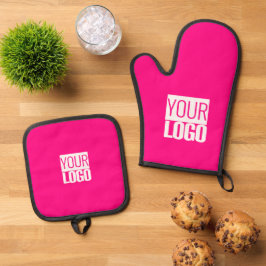 Hot Pink - logo toevoegen Ovenwant & Pannenlap Set