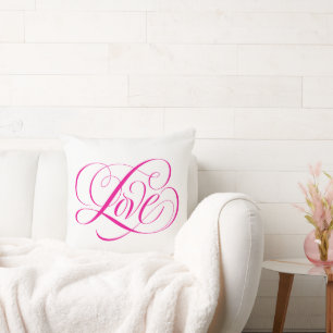 Hot Pink LOVE Calligrafie Lettering Valentijn Kussen