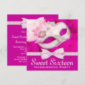 Hot Pink Masquerade Party Kaart (Voorkant / Achterkant)