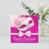Hot Pink Masquerade Party Kaart (Staand voorkant)