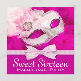 Hot Pink Masquerade Party Kaart
