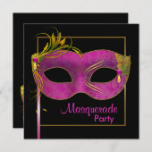 Hot Pink Masquerade Party Kaart (Voorkant / Achterkant)