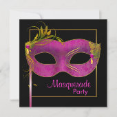 Hot Pink Masquerade Party Kaart (Voorkant)