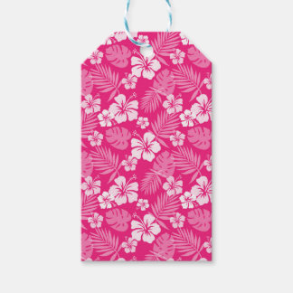 HOT PINK MET TROPISCHE WITTE HIBISCUS-STROMEN CADEAULABEL