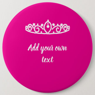 Hot Pink met witte Tiara Custom Princess Badge Ronde Button 6,0 Cm