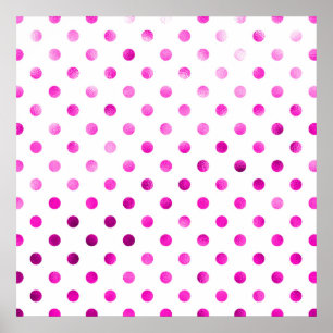 Hot Pink Metallic faux Foil Polka Dot White Poster