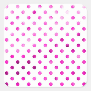 Hot Pink Metallic Folie Polka Dot White Vierkante Sticker