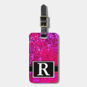 Hot Pink Metallic Glitter Modern Elegant Monogram Bagagelabel (Voorkant verticaal)