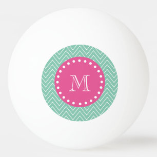 Hot Pink, Mint Green Chevron Uw monogram Pingpongballen