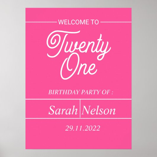 Hot Pink Modern 21e Poster van de Birthday Party (Voorkant)