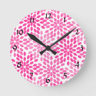 Hot Pink Modern Floral Patroon Ronde Klok