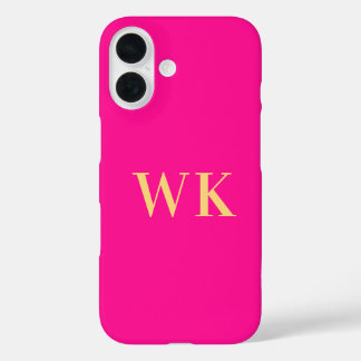 Hot Pink Modern Monogram Initials iPhone 16 Hoesje