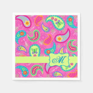 Hot Pink Modern Paisley Monogram Servetten