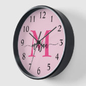 Hot Pink Modern Script Girly Monogram Naam (Hoek)