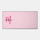 Hot Pink Modern Script Girly Monogram Naam Bureaumat (Voorkant)