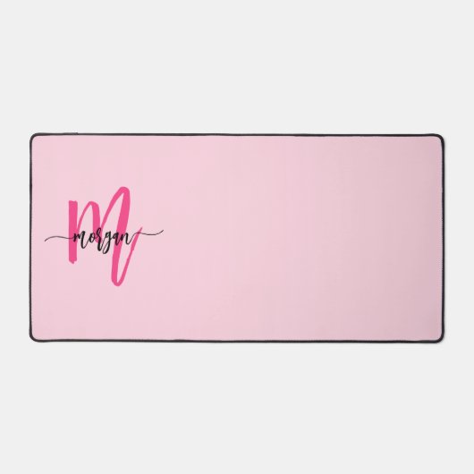 Hot Pink Modern Script Girly Monogram Naam Bureaumat (Voorkant)