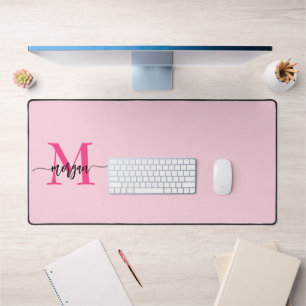 Hot Pink Modern Script Girly Monogram Naam Bureaumat