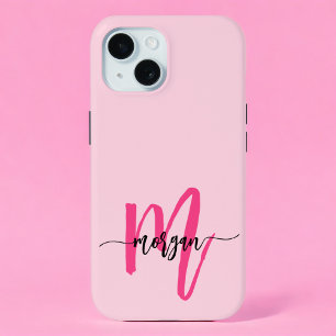 Hot Pink Modern Script Girly Monogram Naam