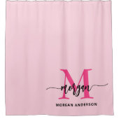 Hot Pink Modern Script Girly Monogram Naam Douchegordijn (Voorkant)