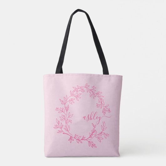 Hot Pink Modern Script Girly Monogram Naam Draagtas (Achterkant)