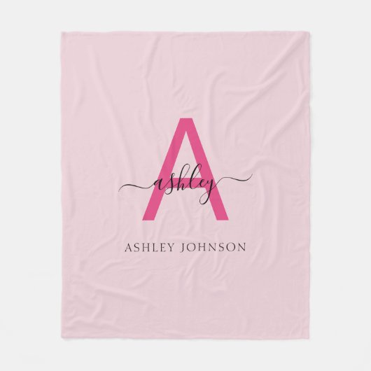 Hot Pink Modern Script Girly Monogram Naam Fleece Deken (Voorkant)