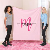 Hot Pink Modern Script Girly Monogram Naam Fleece Deken