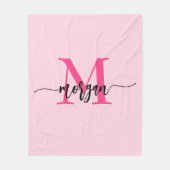 Hot Pink Modern Script Girly Monogram Naam Fleece Deken (Voorkant)