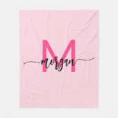 Hot Pink Modern Script Girly Monogram Naam Fleece Deken (Voorkant)