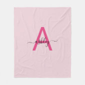 Hot Pink Modern Script Girly Monogram Naam Fleece Deken (Voorkant)