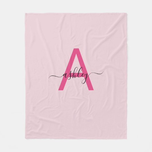 Hot Pink Modern Script Girly Monogram Naam Fleece Deken (Voorkant)