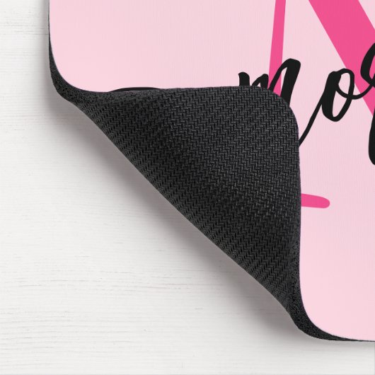 Hot Pink Modern Script Girly Monogram Naam Muismat (Hoek)