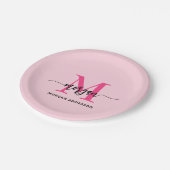Hot Pink Modern Script Girly Monogram Naam Papieren Bordje (Gekanteld)