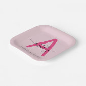 Hot Pink Modern Script Girly Monogram Naam Papieren Bordje (Gebogen)