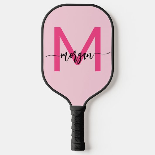 Hot Pink Modern Script Girly Monogram Naam Pickleball Paddle (Voorkant)