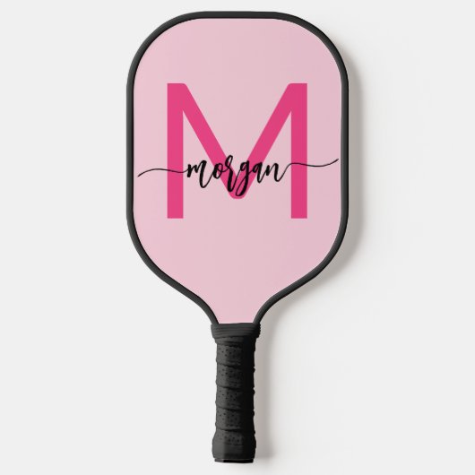 Hot Pink Modern Script Girly Monogram Naam Pickleball Paddle (Achterkant)