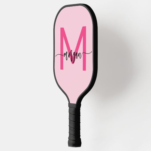 Hot Pink Modern Script Girly Monogram Naam Pickleball Paddle (Links)