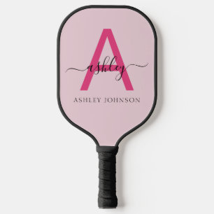 Hot Pink Modern Script Girly Monogram Naam Pickleball Paddle